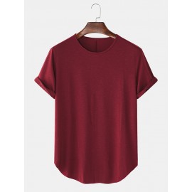 Solid Color Round Neck Short Sleeve Casual T-Shirt..