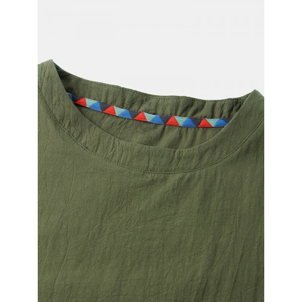 Men Breathable Letter Print Solid Color Crew Neck Loose Short Sleeve T-Shirts 