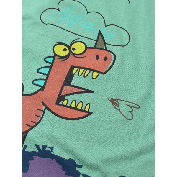 Mens Casual Dinasour Cartoon Letter Print Short Sleeve T-Shirts 