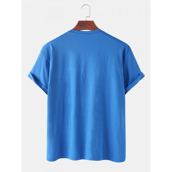 Cotton Funny Cartoon Rocket Print Loose Round Neck Short Sleeve T-Shirts 