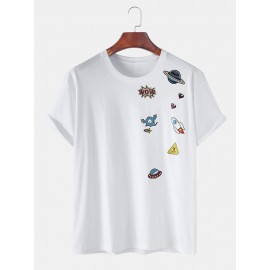 Cotton Funny Cartoon Rocket Print Loose Round Neck Short Sleeve T-Shirts