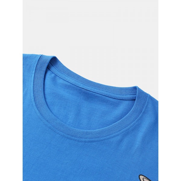 Cotton Funny Cartoon Rocket Print Loose Round Neck Short Sleeve T-Shirts 