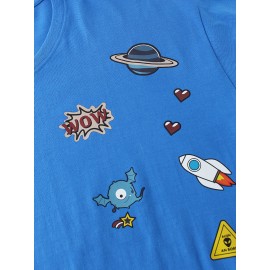 Cotton Funny Cartoon Rocket Print Loose Round Neck Short Sleeve T-Shirts
