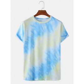 Mens Tie-Dye Print Light Casual Round Neck Short S..