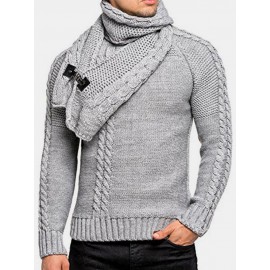 Mens Warm Solid Color Round Neck Long Sleeve Knitt..