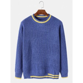Mens Thick Contrast Color Crew Neck Knitted Warm R..